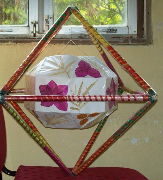 Rhombicuboctahedron decorated with flowers and bamboo leaves